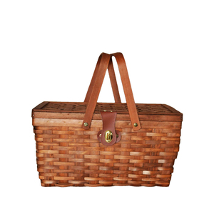 Vintage style handmade wooden woven picnic basket