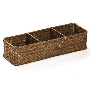 Exquisite hand woven seaweed three compartment storage box
