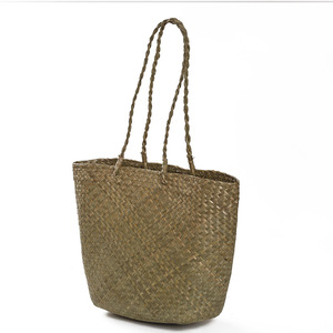 Long handled seaweed woven beach bag