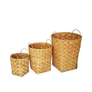 Hand woven honey colored wooden chip basket series (3 sizes)